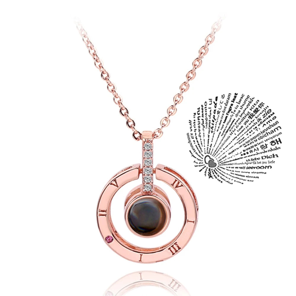 Love Heart Necklace 100 Languages I Love You Projection Pendant Jewelry For Mom Girlfriend Birthday Christmas Romantic Gifts