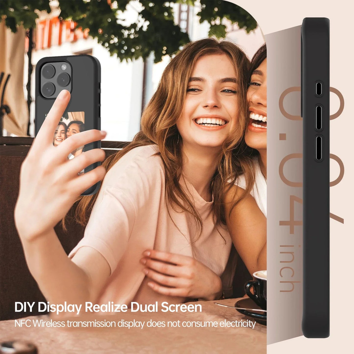 2025 Newest Phone Case Smart Ink Phone Case NFC Transmission DIY Photo Display Change for IPhone 15/Pro/Pro Max Classic Black