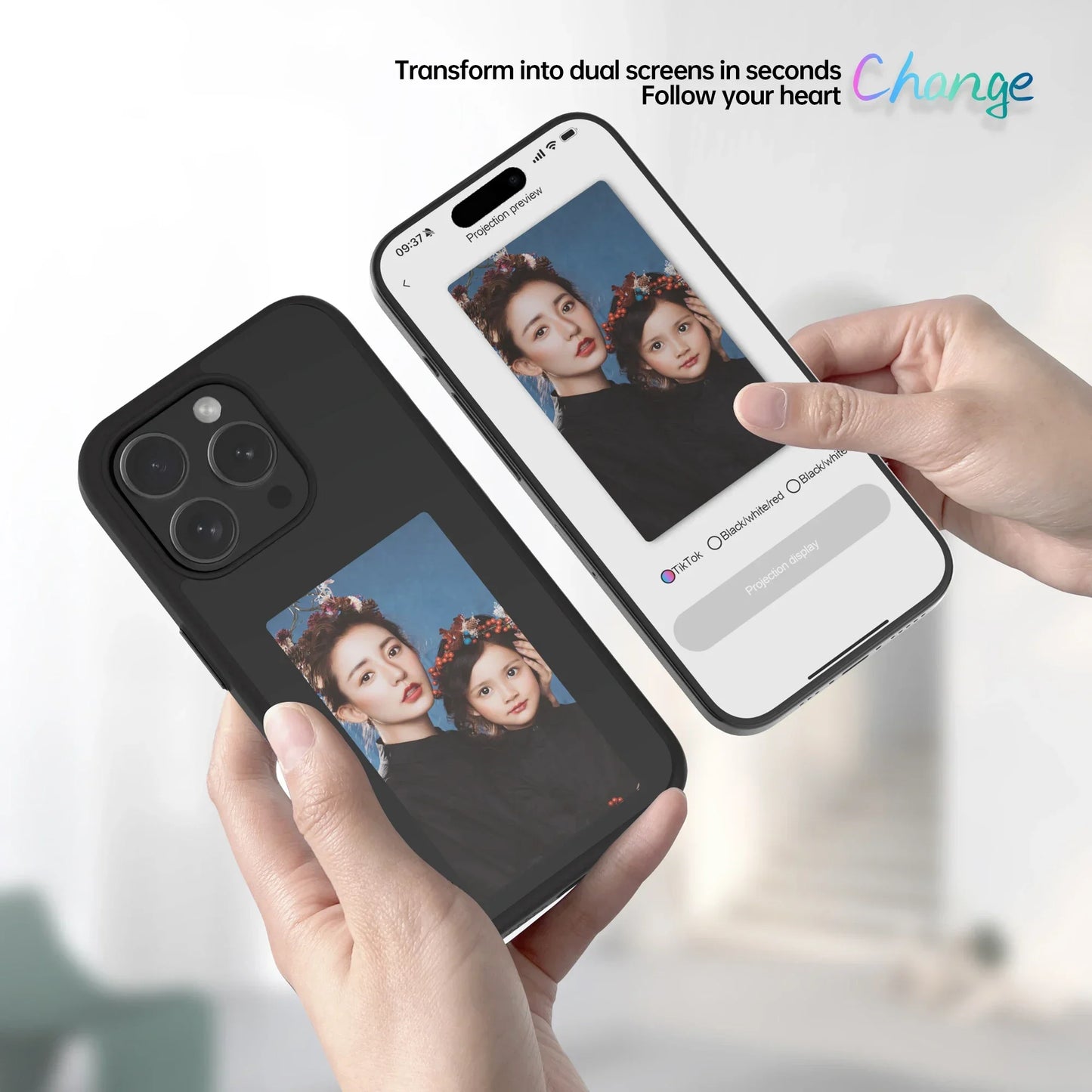 2025 Newest Phone Case Smart Ink Phone Case NFC Transmission DIY Photo Display Change for IPhone 15/Pro/Pro Max Classic Black