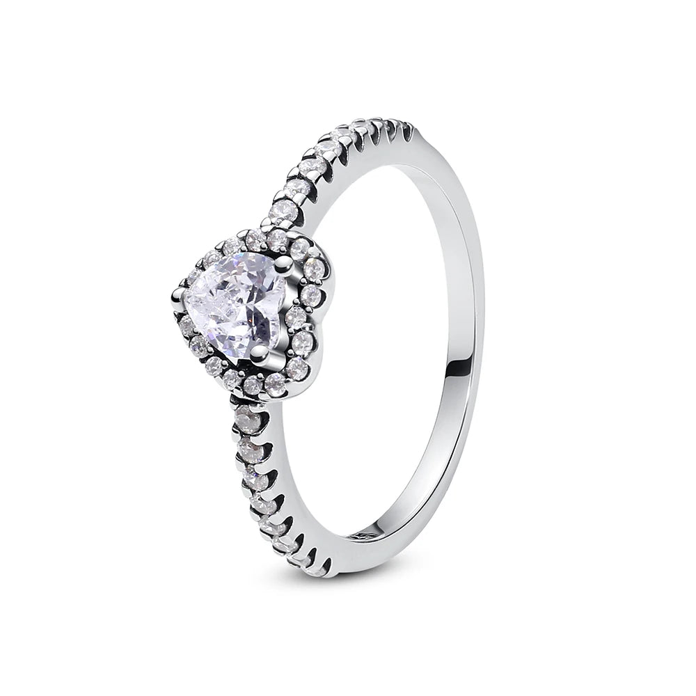 Original 925 Sterling Silver Rings For Women Crown Love Heart Sun Moon Engagement Wedding Rose Gold Pave CZ Ring Luxury Jewelry