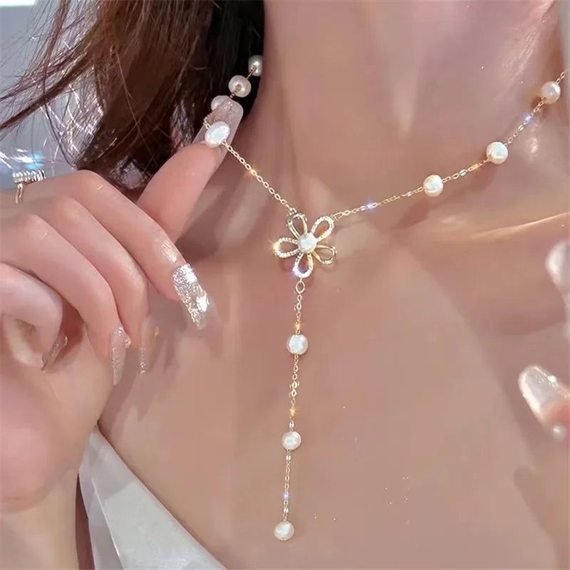Simple Pearl Choker Necklaces for Women Fashion Double Layer Chain Small Love Heart Pendant Necklace Jewelry Gift Wholesale
