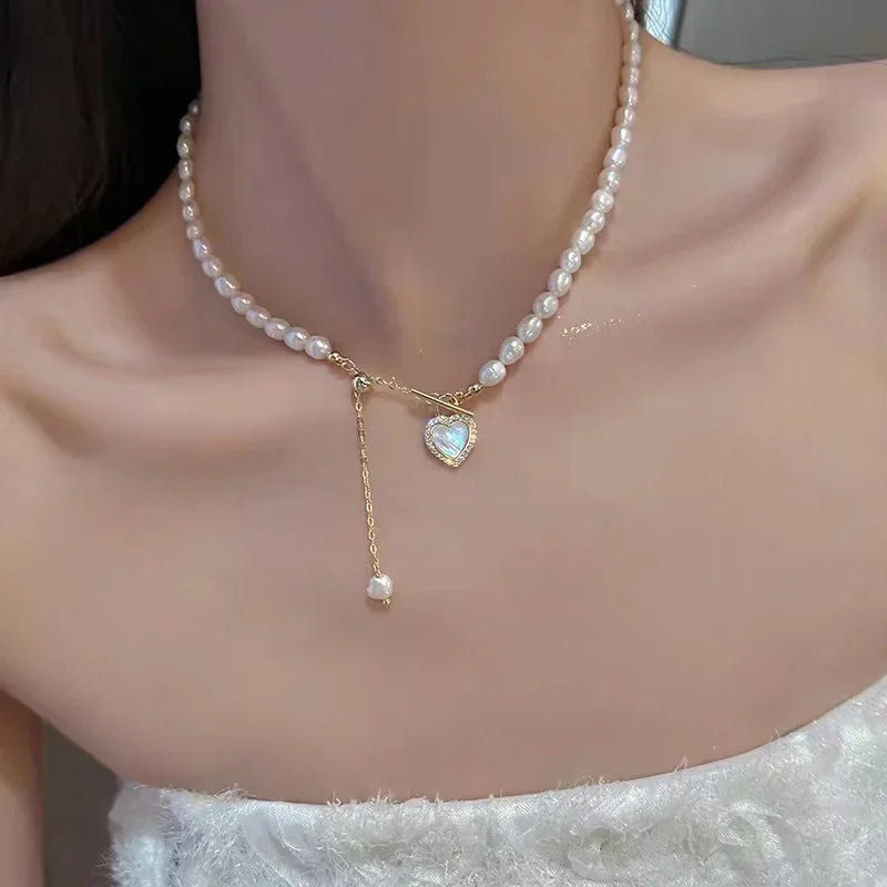 Simple Pearl Choker Necklaces for Women Fashion Double Layer Chain Small Love Heart Pendant Necklace Jewelry Gift Wholesale