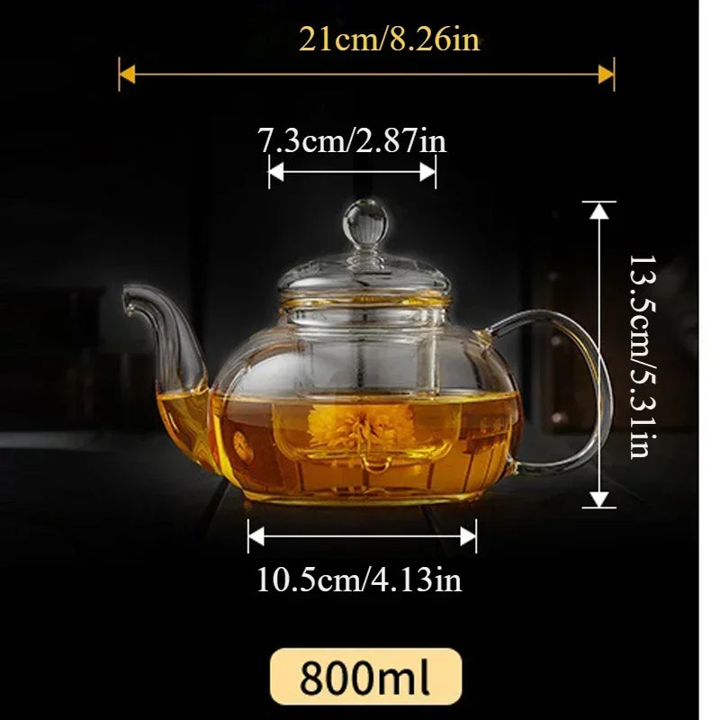 Heat-resistant Glass Household Transparent Teapot with Infuser Tea Leaf Herbal Coffee Pot Sets High Quality Jasmine Tea Teaware