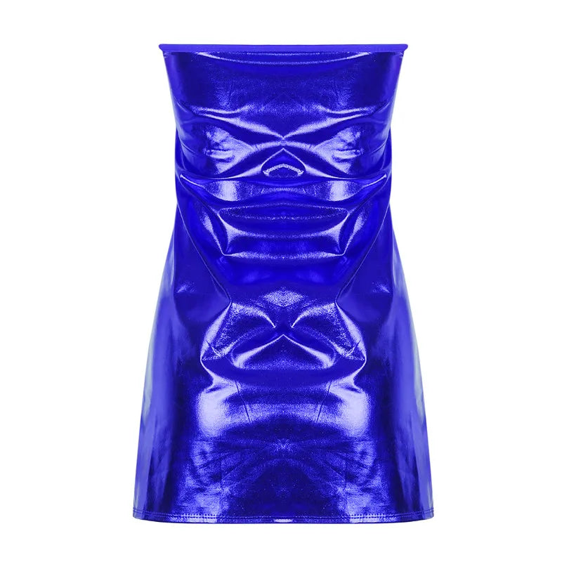 Sexy Dress Women PU Solid Color Dress Clubwear Imitation Leather Chest Wrap Dress Sleeveless Short Skirt For Ladies.