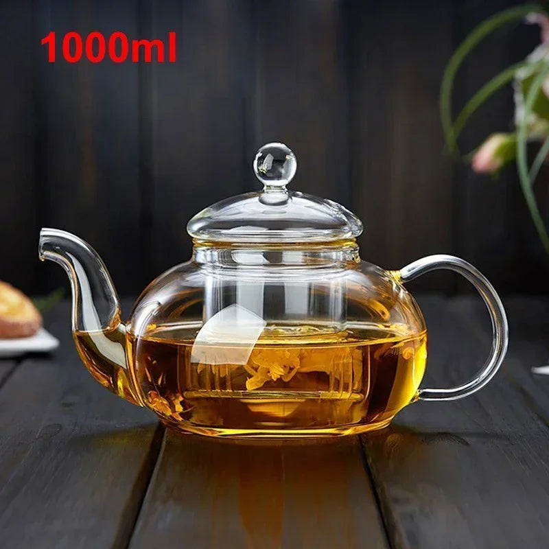 Heat-resistant Glass Household Transparent Teapot with Infuser Tea Leaf Herbal Coffee Pot Sets High Quality Jasmine Tea Teaware