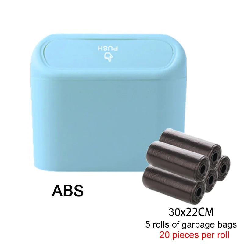 Hanging Car Trash Can with Lid Mini Tray Dustbin Garbage Box Trash Car Interior Storage Case Trash Bin Push Can Car Accessories