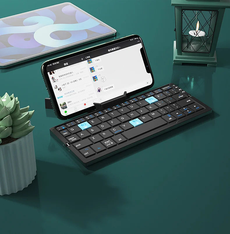 Foldable Bluetooth Keyboard Rechargeable Keyboard Mini Folding Wireless Keyboard Aluminum Keypad With Stand For Phone