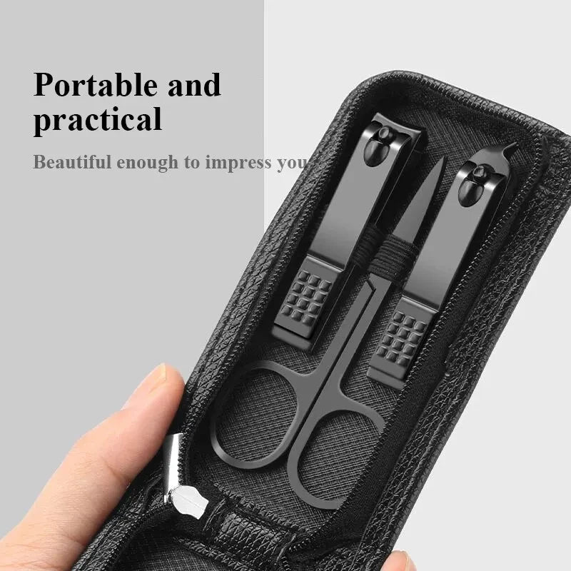 Portable Manicure Sets Pedicure Kits Bright Black Nail Clipper Set Personal Care Tools Eyebrow Scissors