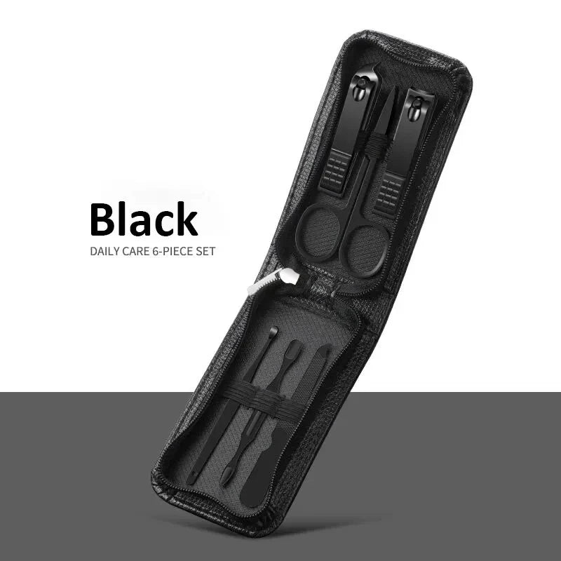 Portable Manicure Sets Pedicure Kits Bright Black Nail Clipper Set Personal Care Tools Eyebrow Scissors