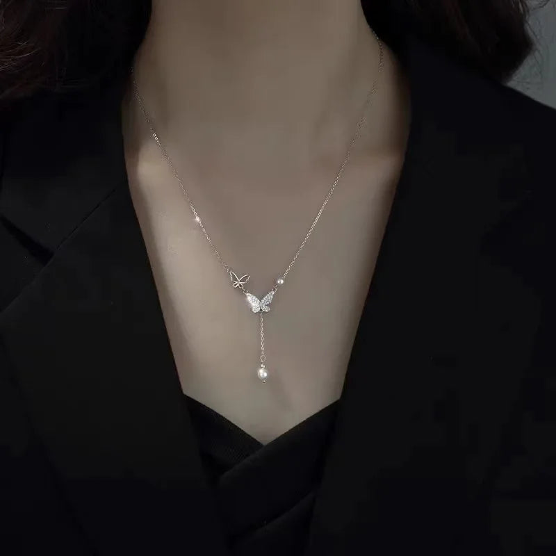 Simple Pearl Choker Necklaces for Women Fashion Double Layer Chain Small Love Heart Pendant Necklace Jewelry Gift Wholesale