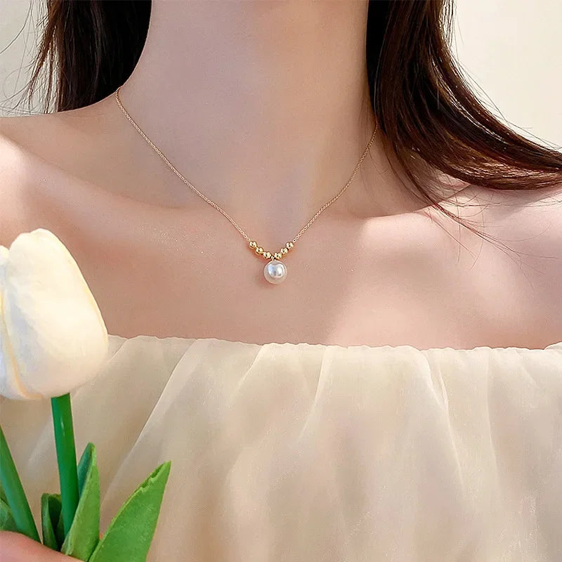 Simple Pearl Choker Necklaces for Women Fashion Double Layer Chain Small Love Heart Pendant Necklace Jewelry Gift Wholesale