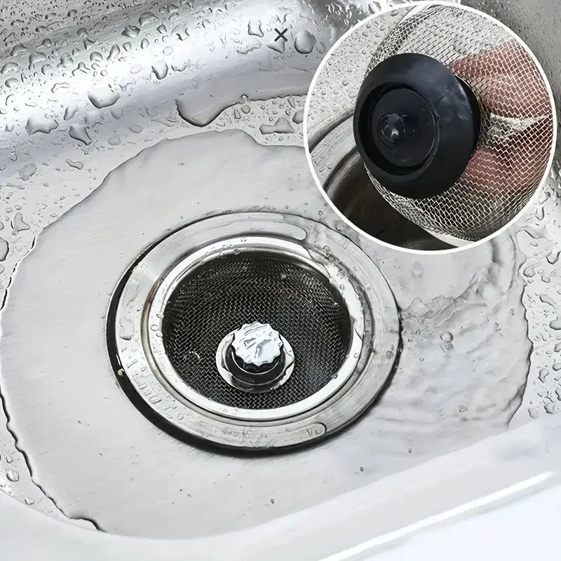 2 Set Kitchen Sink Strainer With Handle & Stopper Replacement Drain Basket Stainless Steel Mesh Filter Waste Hole