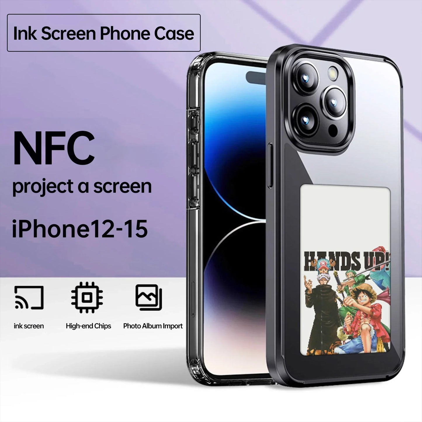 2025 Newest Phone Case Smart Ink Phone Case NFC Transmission DIY Photo Display Change for IPhone 15/Pro/Pro Max Classic Black