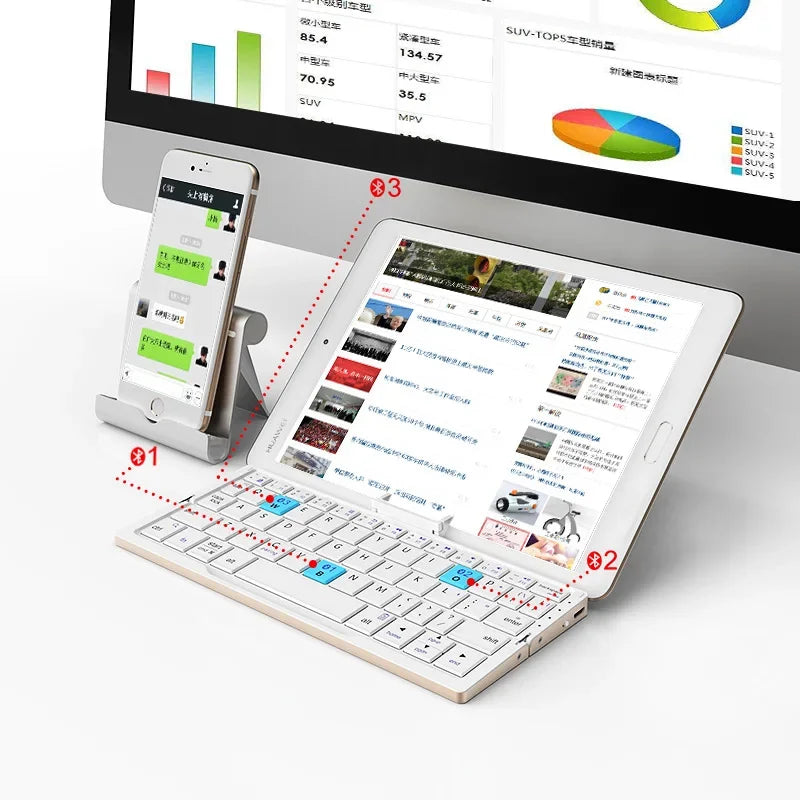 Foldable Bluetooth Keyboard Rechargeable Keyboard Mini Folding Wireless Keyboard Aluminum Keypad With Stand For Phone