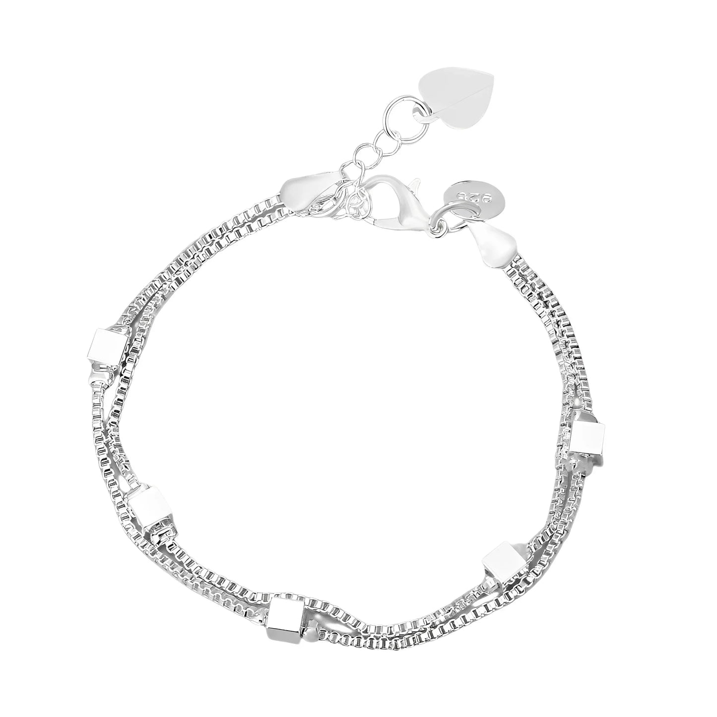 925 Sterling Silver Geometric Square Bracelet 22CM Length Box Chain Minimalist Fashion Women's Jewelry