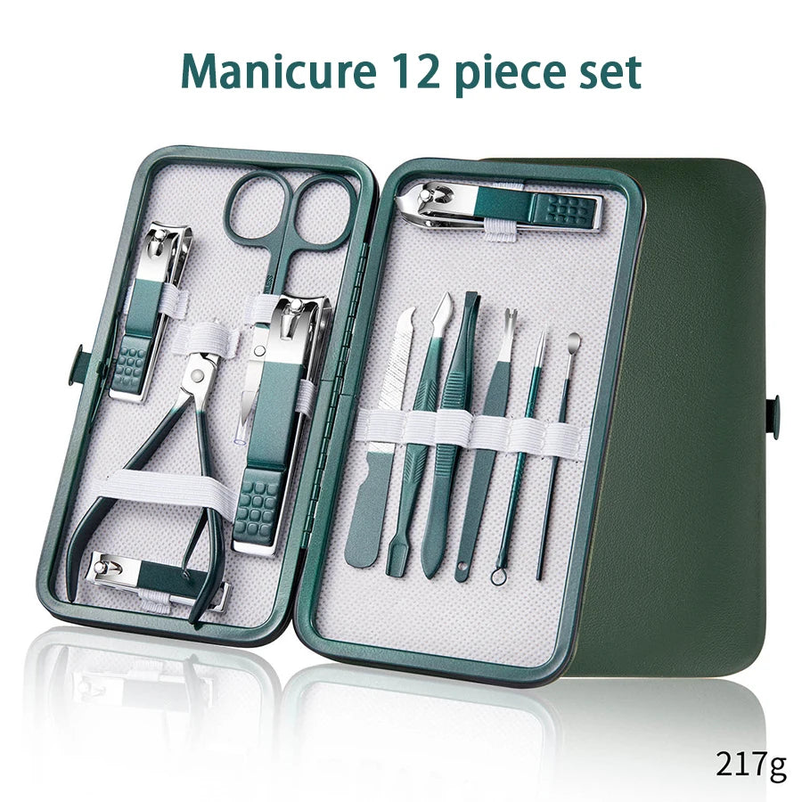 Portable Manicure Sets Pedicure Kits Bright Black Nail Clipper Set Personal Care Tools Eyebrow Scissors