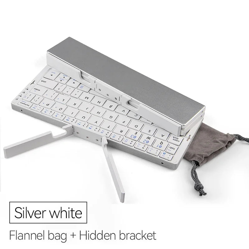 Foldable Bluetooth Keyboard Rechargeable Keyboard Mini Folding Wireless Keyboard Aluminum Keypad With Stand For Phone
