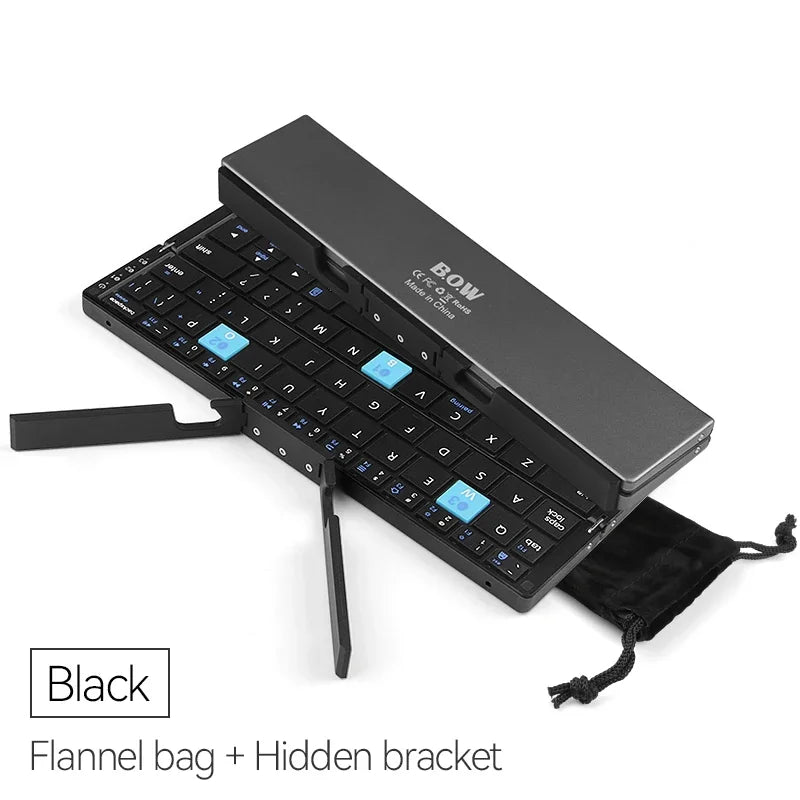 Foldable Bluetooth Keyboard Rechargeable Keyboard Mini Folding Wireless Keyboard Aluminum Keypad With Stand For Phone