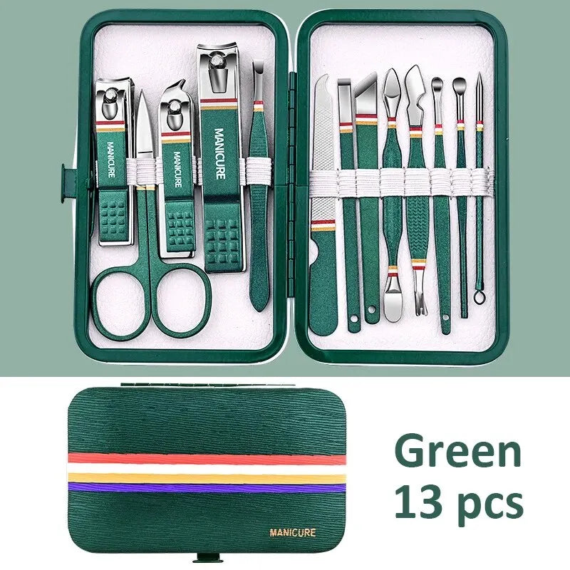 Portable Manicure Sets Pedicure Kits Bright Black Nail Clipper Set Personal Care Tools Eyebrow Scissors