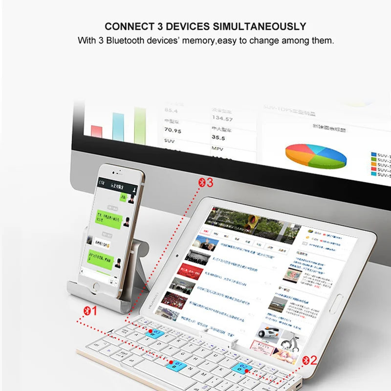 Foldable Bluetooth Keyboard Rechargeable Keyboard Mini Folding Wireless Keyboard Aluminum Keypad With Stand For Phone