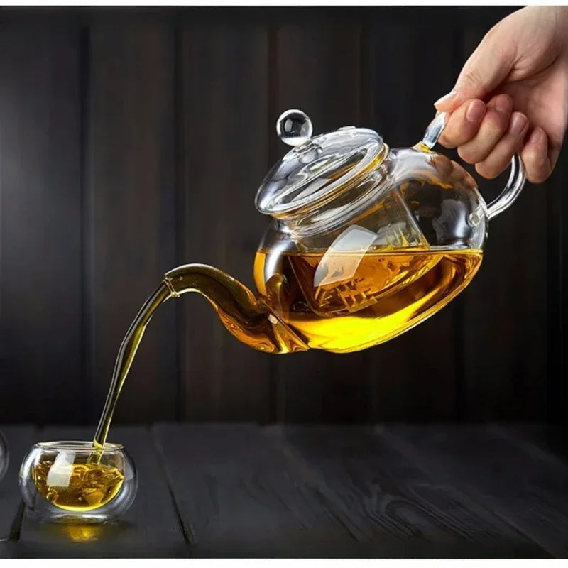 Heat-resistant Glass Household Transparent Teapot with Infuser Tea Leaf Herbal Coffee Pot Sets High Quality Jasmine Tea Teaware