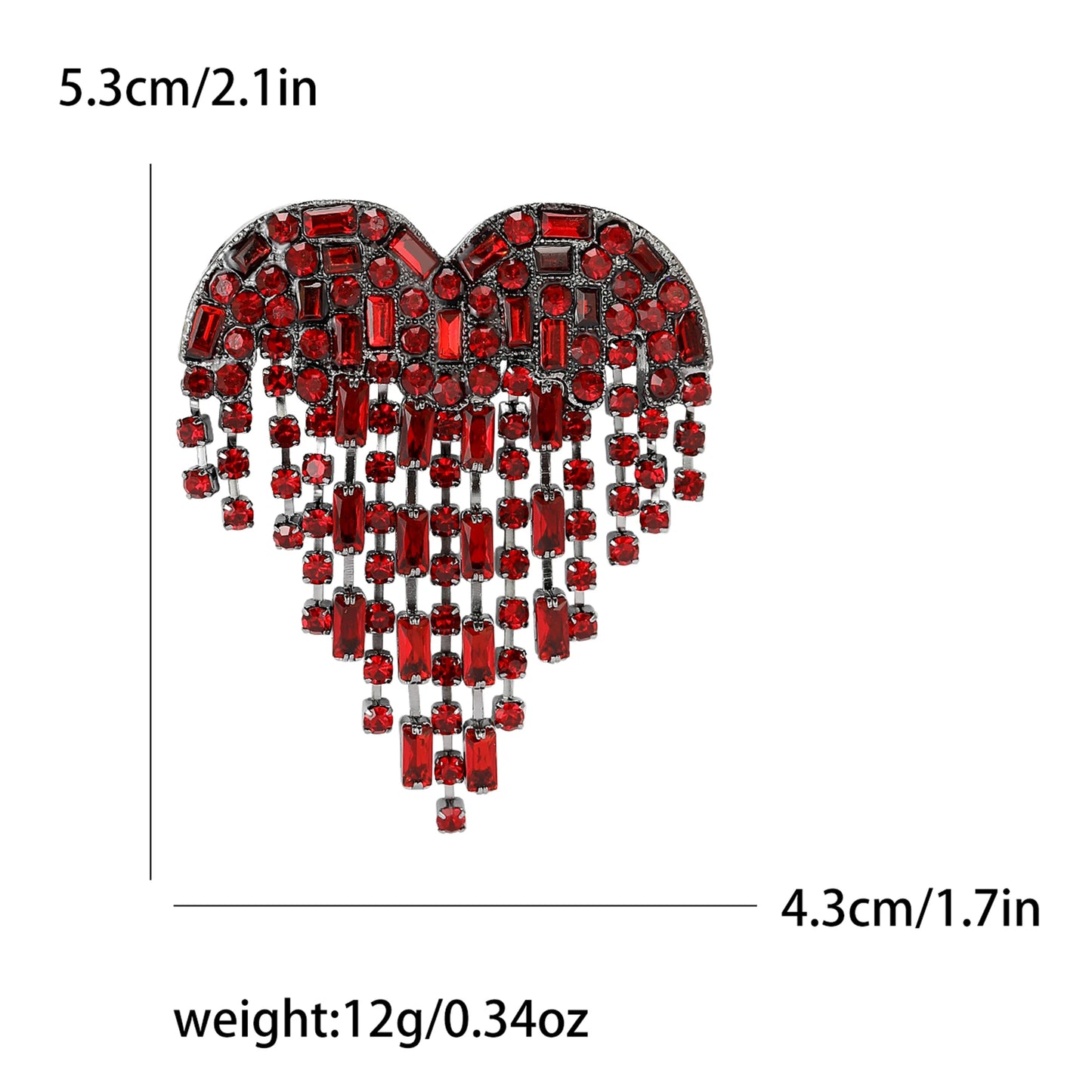 Trendy Shiny Tassel Love Brooches for Women Heart Pins Party Casual Lapel Pin Accessory Gift Multi-color Available