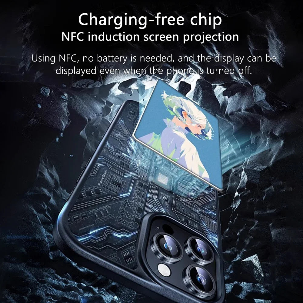 Screen Phone Case For Iphone 13 14 15 Pro Max Smart DIY Can Change Picture NFC refesh Phone Protective Cover Battery Free