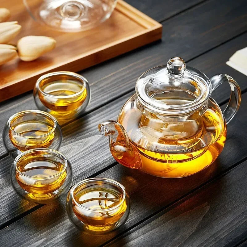 Heat-resistant Glass Household Transparent Teapot with Infuser Tea Leaf Herbal Coffee Pot Sets High Quality Jasmine Tea Teaware