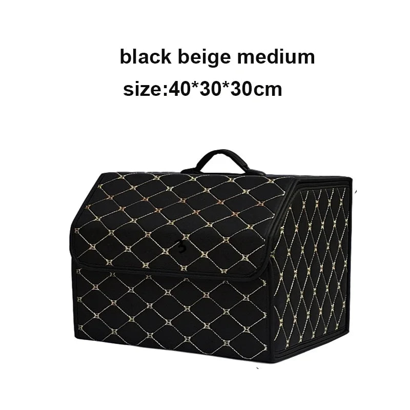 Car Trunk Organizer Box, Large Capacity, Auto Multiuse Tools, Storage Bag, Stowing, Tidying, Leather, Folding for Emergency