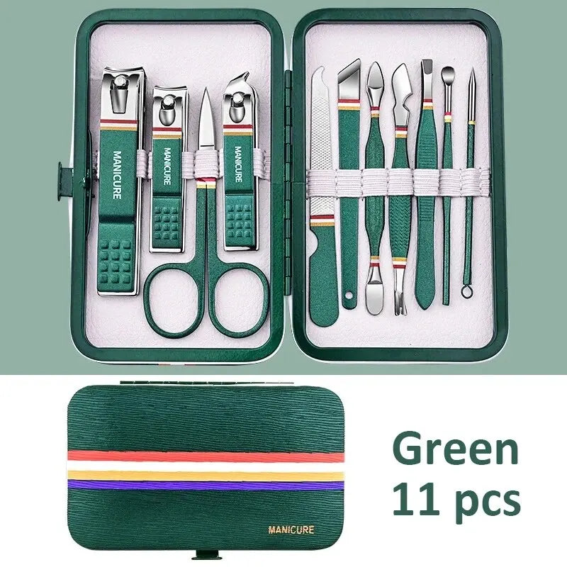 Portable Manicure Sets Pedicure Kits Bright Black Nail Clipper Set Personal Care Tools Eyebrow Scissors