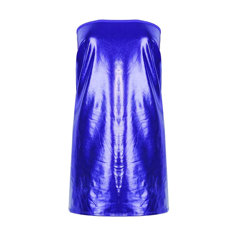 Sexy Dress Women PU Solid Color Dress Clubwear Imitation Leather Chest Wrap Dress Sleeveless Short Skirt For Ladies.