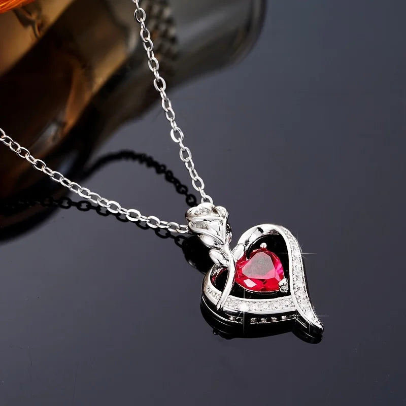 Luxury Red Zircon Heart Necklace