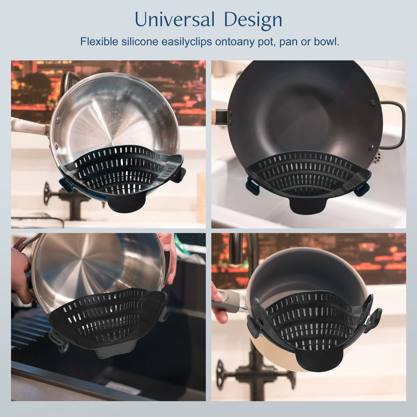 1pc, Strainer, Silicone Pot Strainer, Adjustable Silicone Clip on Strainer for Pots Pans & Bowls.