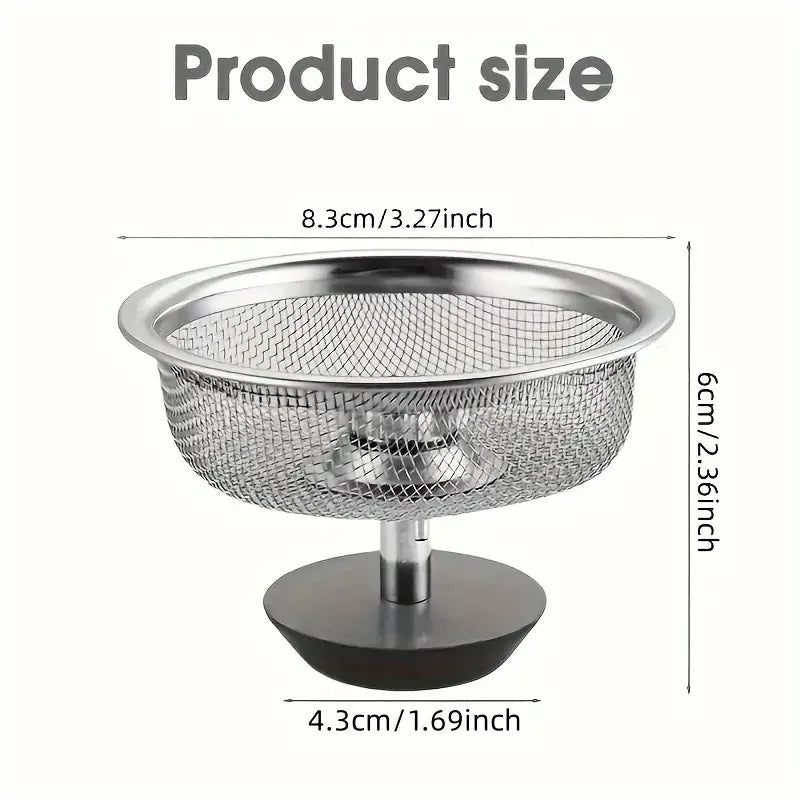 2 Set Kitchen Sink Strainer With Handle & Stopper Replacement Drain Basket Stainless Steel Mesh Filter Waste Hole