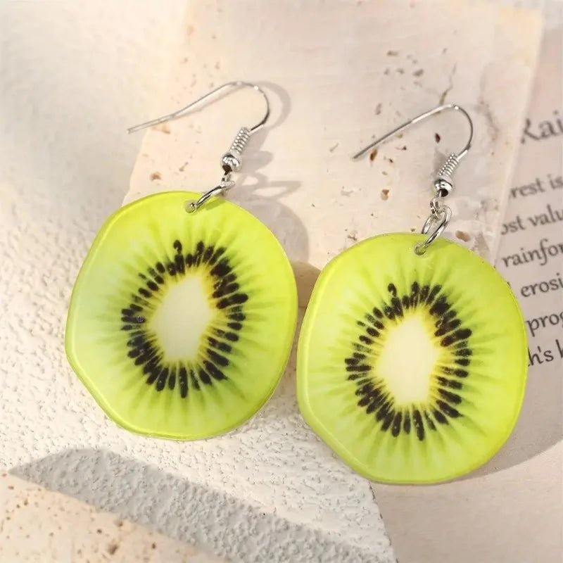 Trendy Summer Fruit Watermelon Kiwifruit Acrylic Earrings for Women Dangle Jewelry Ear Drop Exaggerated Party Decoration Gift