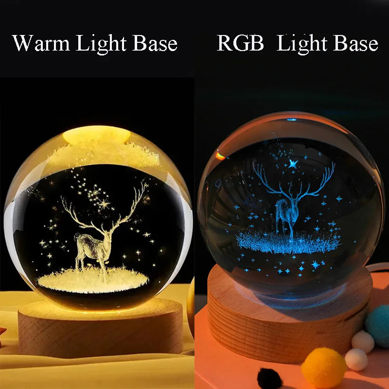 3D Crystal Ball Night Light Lamp Crystal Planet Laser Engraved Solar System Globe Astronomy Gift Birthday Glass Home Decoration
