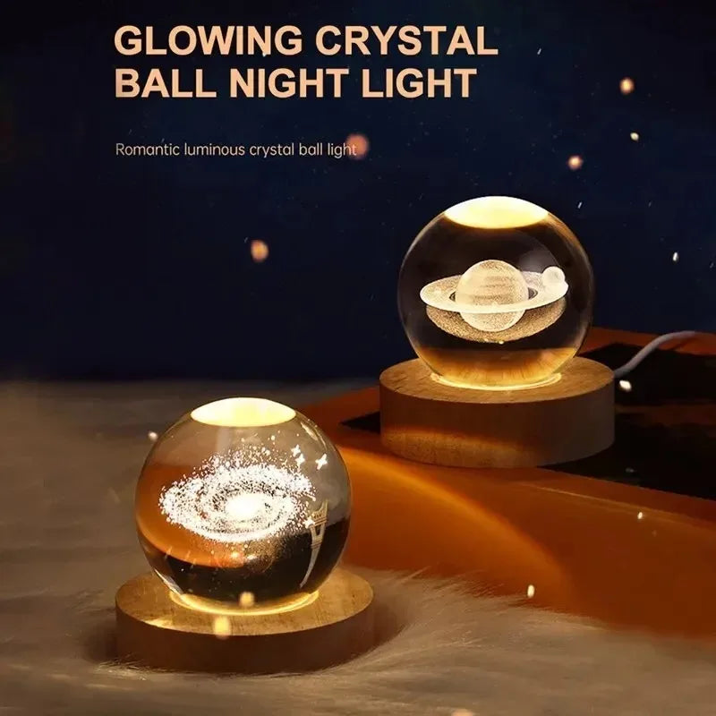 3D Crystal Ball Night Light Lamp Crystal Planet Laser Engraved Solar System Globe Astronomy Gift Birthday Glass Home Decoration