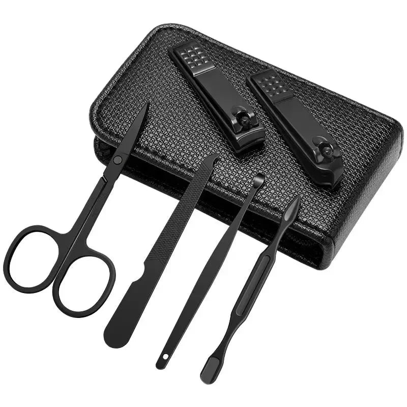 Portable Manicure Sets Pedicure Kits Bright Black Nail Clipper Set Personal Care Tools Eyebrow Scissors
