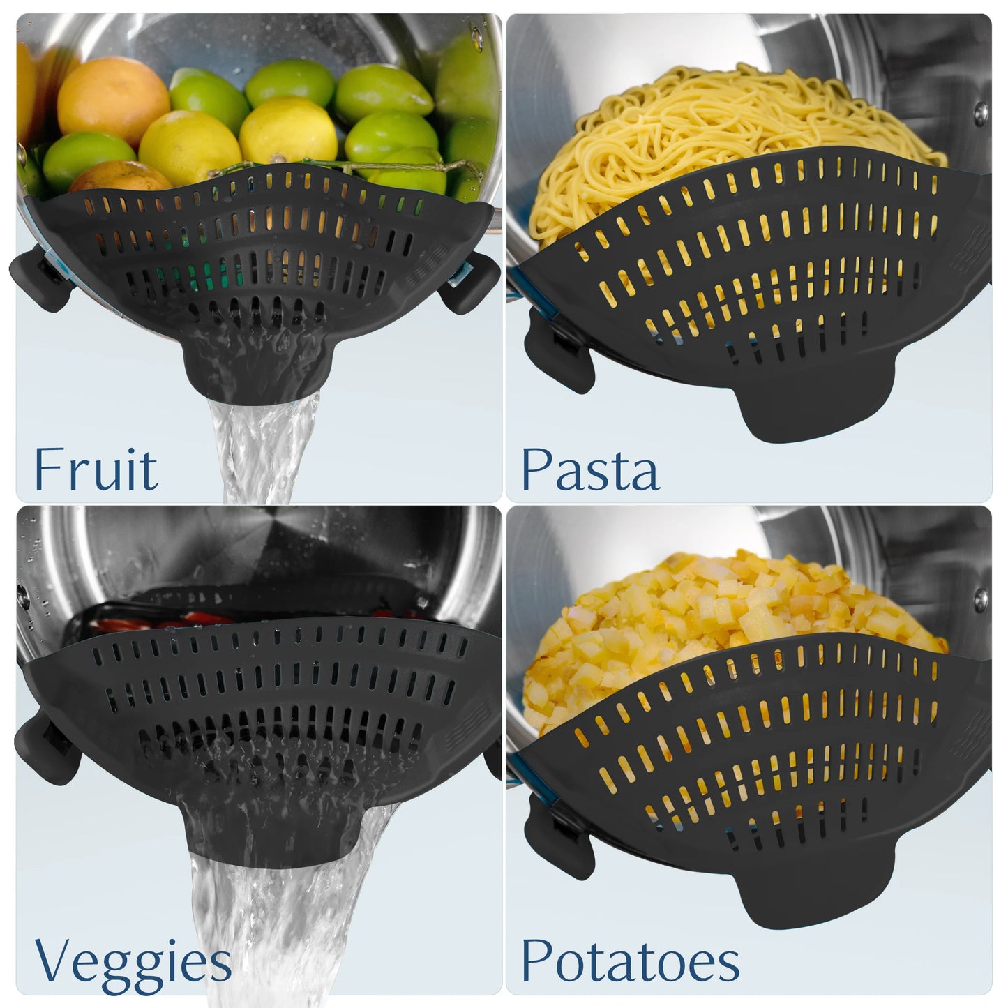 1pc, Strainer, Silicone Pot Strainer, Adjustable Silicone Clip on Strainer for Pots Pans & Bowls.