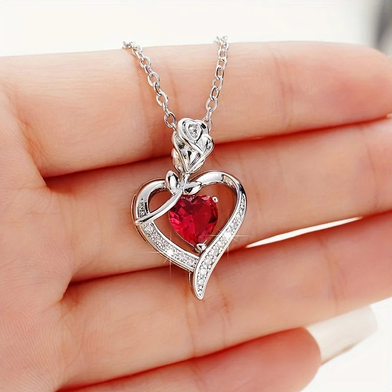 Luxury Red Zircon Heart Necklace