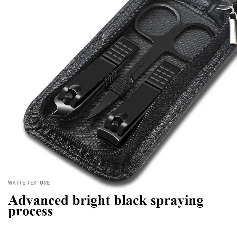 Portable Manicure Sets Pedicure Kits Bright Black Nail Clipper Set Personal Care Tools Eyebrow Scissors